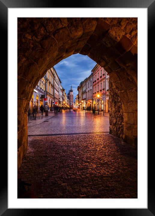 Florianska Gate and Street in Krakow at Dusk Framed Mounted Print by Artur Bogacki