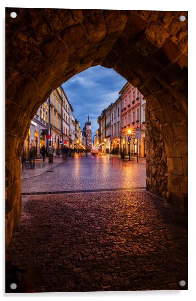 Florianska Gate and Street in Krakow at Dusk Acrylic by Artur Bogacki