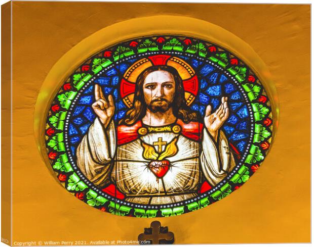 Jesus Sacred Heart Stained Glass Cathedral Punta Arenas Chile Canvas Print by William Perry