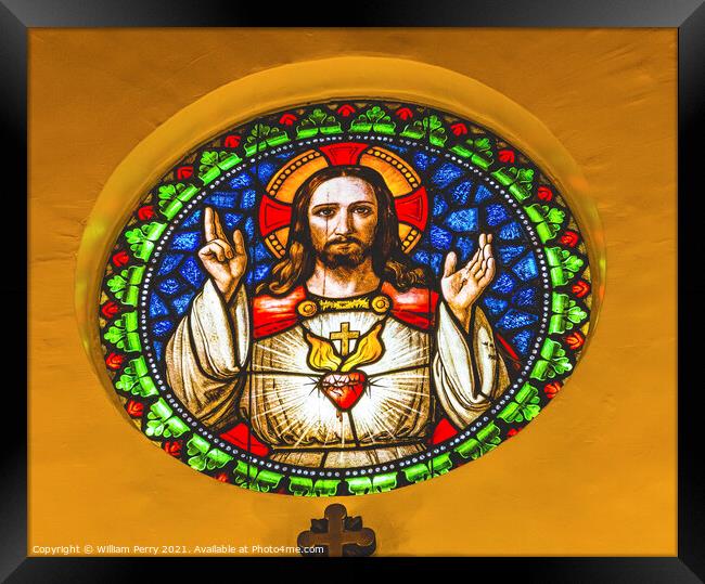 Jesus Sacred Heart Stained Glass Cathedral Punta Arenas Chile Framed Print by William Perry