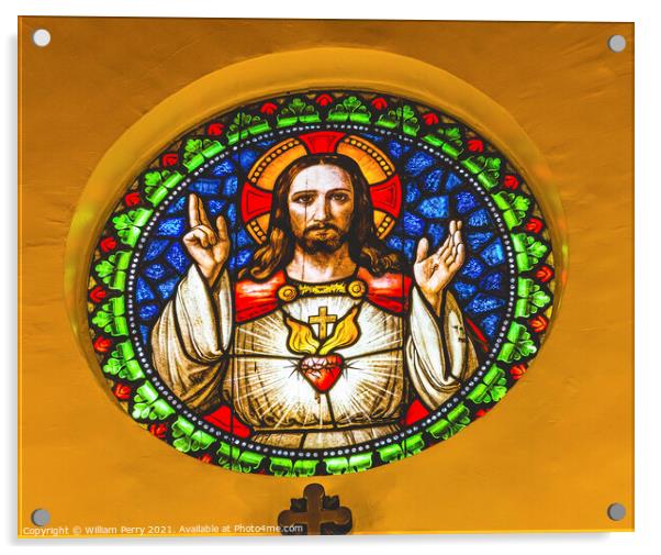 Jesus Sacred Heart Stained Glass Cathedral Punta Arenas Chile Acrylic by William Perry