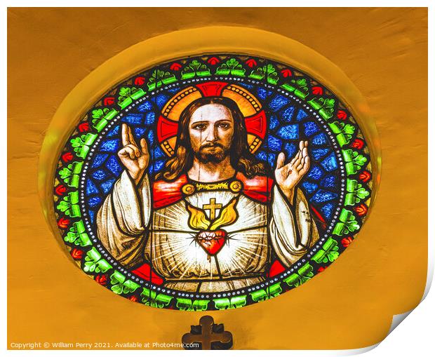 Jesus Sacred Heart Stained Glass Cathedral Punta Arenas Chile Print by William Perry