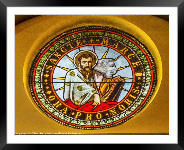 Saint Mark Lion Stained Glass Cathedral Punta Arenas Chile Framed Mounted Print by William Perry