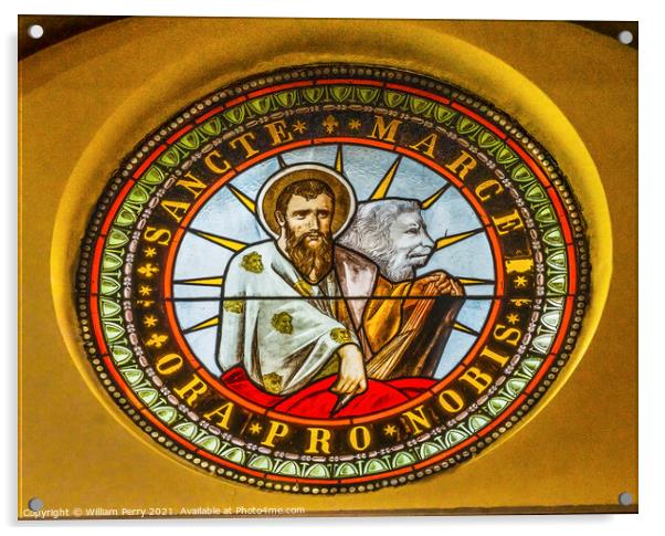 Saint Mark Lion Stained Glass Cathedral Punta Arenas Chile Acrylic by William Perry