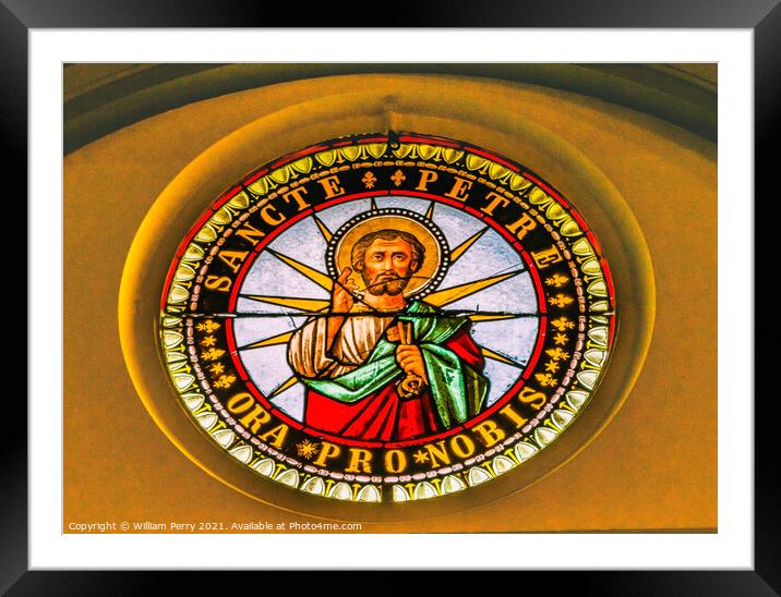 Saint Peter Stained Glass Cathedral Punta Arenas Chile Framed Mounted Print by William Perry