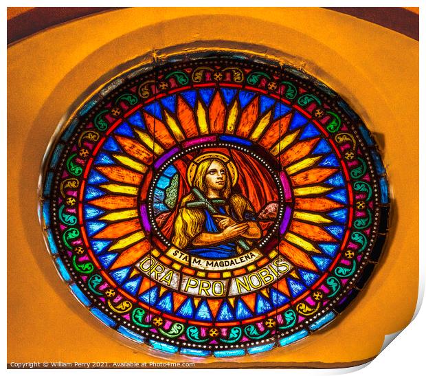 Mary Magdalene Stained Glass Cathedral Punta Arenas Chile Print by William Perry