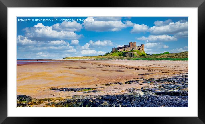 Bamburgh Castle and Beach  Framed Mounted Print by Navin Mistry