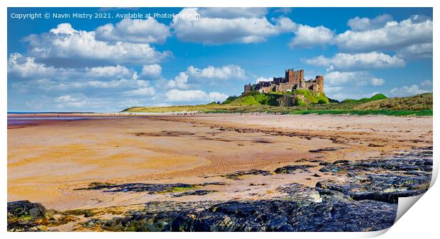 Bamburgh Castle and Beach  Print by Navin Mistry