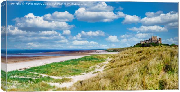 Bamburgh Castle and Sand Dunes Canvas Print by Navin Mistry