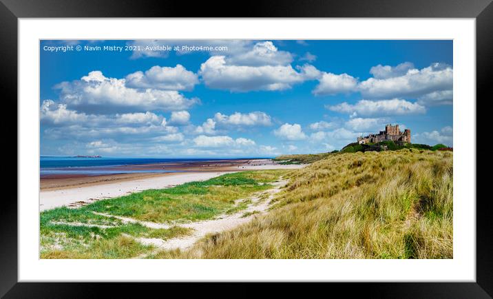 Bamburgh Castle and Sand Dunes Framed Mounted Print by Navin Mistry
