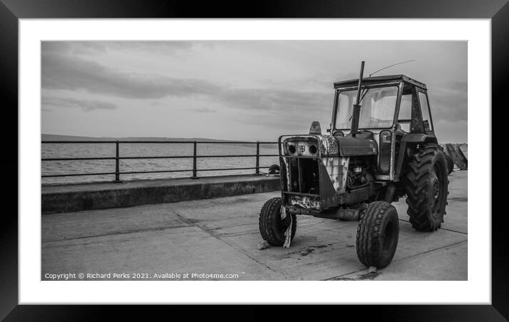 Rusty Tractor on Filey Brigg Framed Mounted Print by Richard Perks