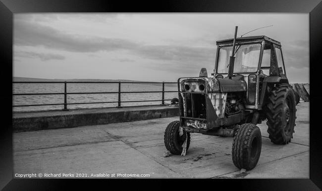 Rusty Tractor on Filey Brigg Framed Print by Richard Perks