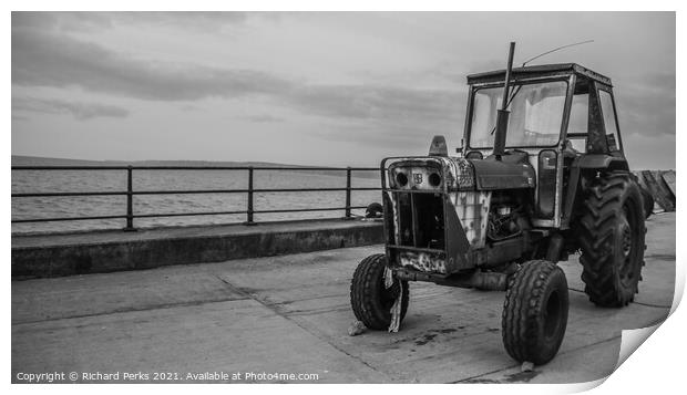 Rusty Tractor on Filey Brigg Print by Richard Perks