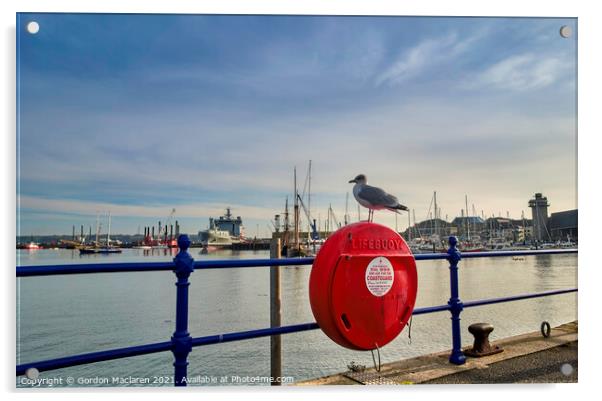 Lifebouy, Falmouth Harbour, Cornwall Acrylic by Gordon Maclaren