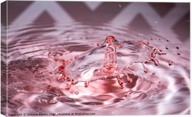 Water Drop Collision in Red Canvas Print by Antonio Ribeiro