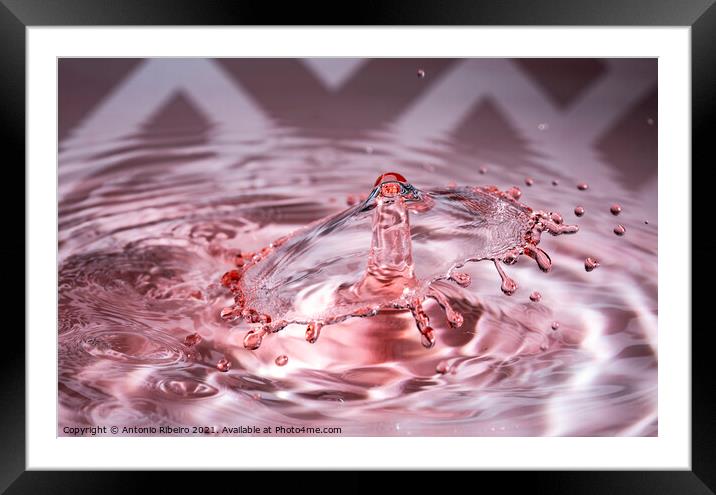 Water Drop Collision in Red Framed Mounted Print by Antonio Ribeiro