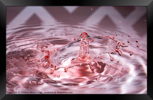 Water Drop Collision in Red Framed Print by Antonio Ribeiro