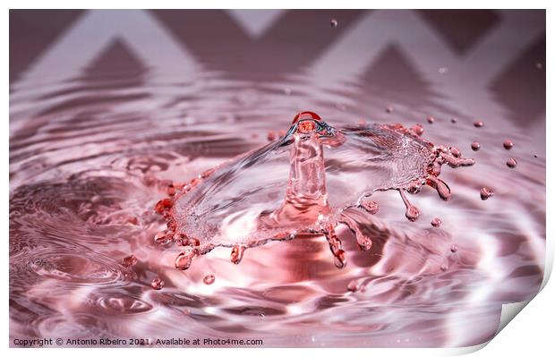 Water Drop Collision in Red Print by Antonio Ribeiro