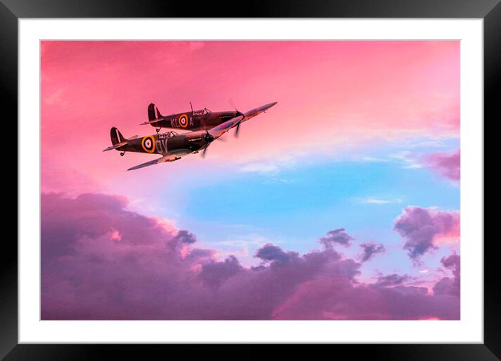 Spitfires over Duxford Framed Mounted Print by J Biggadike