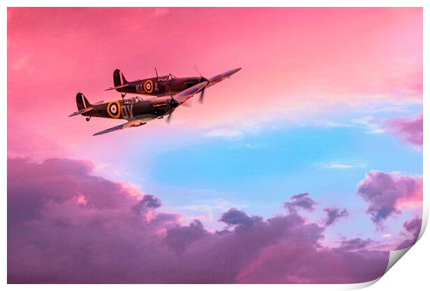 Spitfires over Duxford Print by J Biggadike