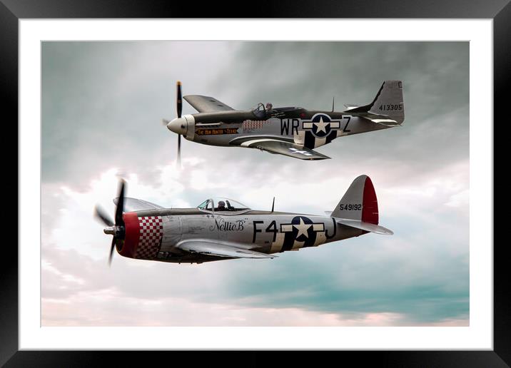 Little Friends P51 and P47 Framed Mounted Print by J Biggadike