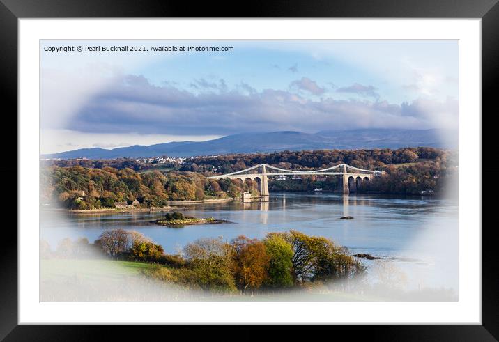 Menai Strait and Suspension Bridge Anglesey Wales Framed Mounted Print by Pearl Bucknall