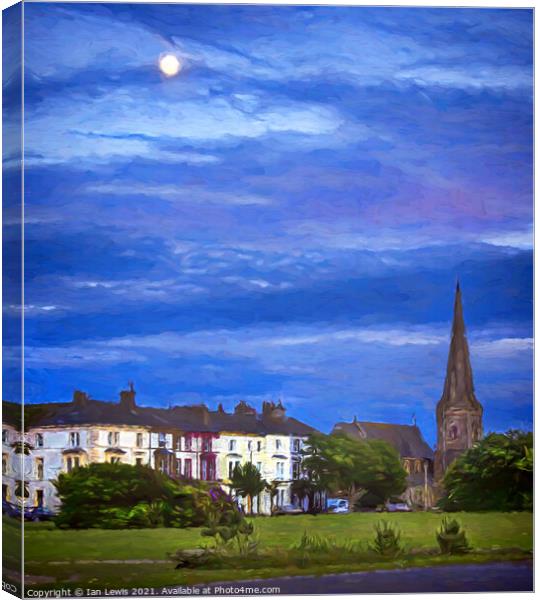 The Moon Rising Over Silloth Canvas Print by Ian Lewis