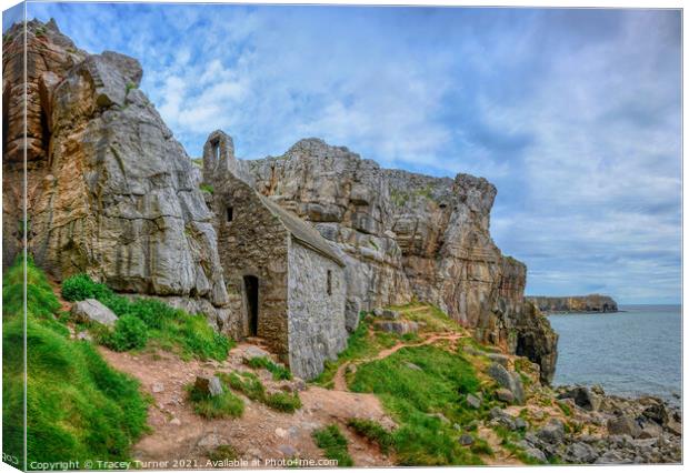 St Govan's Chapel in Pembrokeshire Canvas Print by Tracey Turner