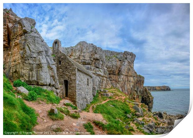 St Govan's Chapel in Pembrokeshire Print by Tracey Turner