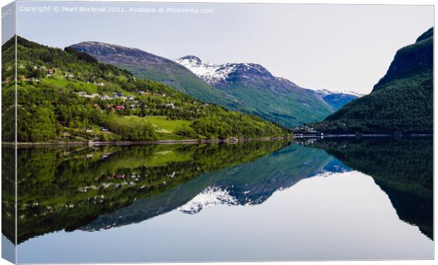 Sea Reflections in a Norwegian Fjord Norway Canvas Print by Pearl Bucknall