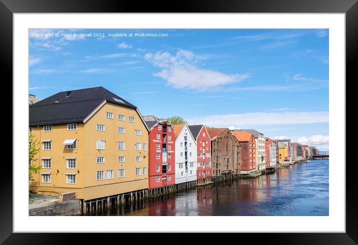 Colourful Trondheim Old Town Norway Framed Mounted Print by Pearl Bucknall