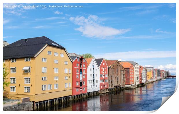 Colourful Trondheim Old Town Norway Print by Pearl Bucknall