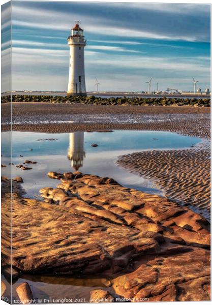New Brighton Lighthouse Reflection Canvas Print by Phil Longfoot