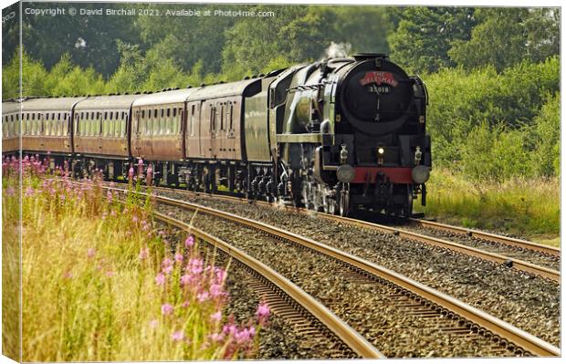 35018 British India Line approaching Hellifield. Canvas Print by David Birchall