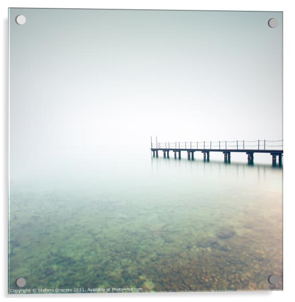 Pier in a foggy day. Lake Garda Acrylic by Stefano Orazzini