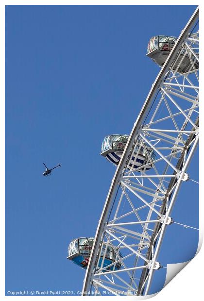 London Eye And Helicopter Print by David Pyatt