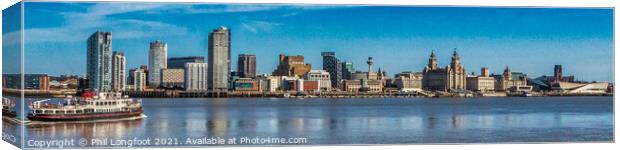 Liverpool Famous Waterfront and Ferry Panorama  Canvas Print by Phil Longfoot