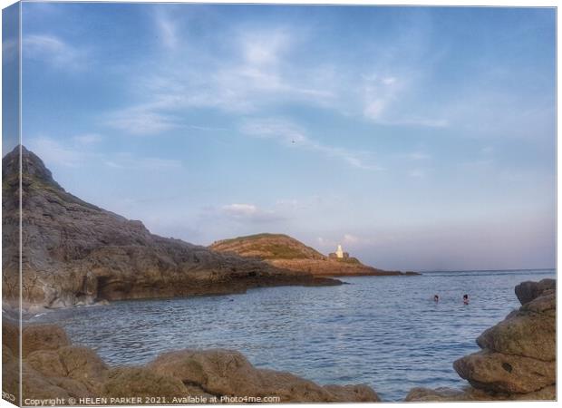 Bracelet Bay and Mumbles Lighthpusr Canvas Print by HELEN PARKER