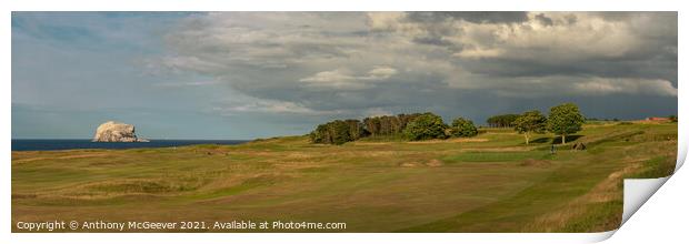 North Berwick golf course and Bass rock  Print by Anthony McGeever