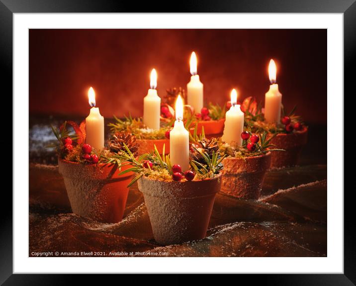 Candles In Terracotta Pots Framed Mounted Print by Amanda Elwell