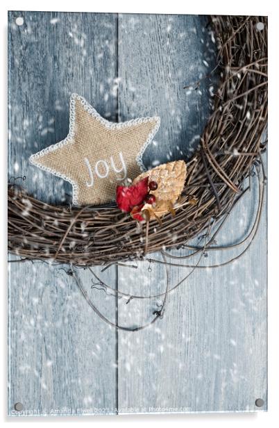Christmas Wreath Acrylic by Amanda Elwell