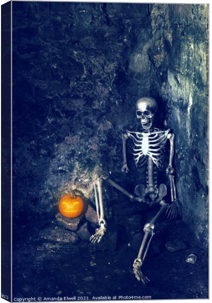 Skeleton With Jack O Lantern Canvas Print by Amanda Elwell