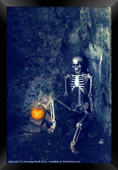 Skeleton With Jack O Lantern Framed Print by Amanda Elwell