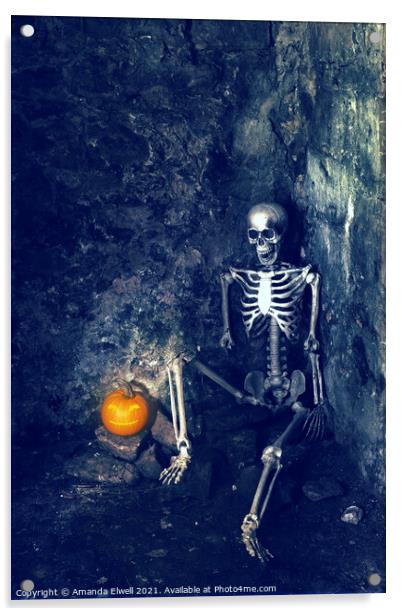 Skeleton With Jack O Lantern Acrylic by Amanda Elwell