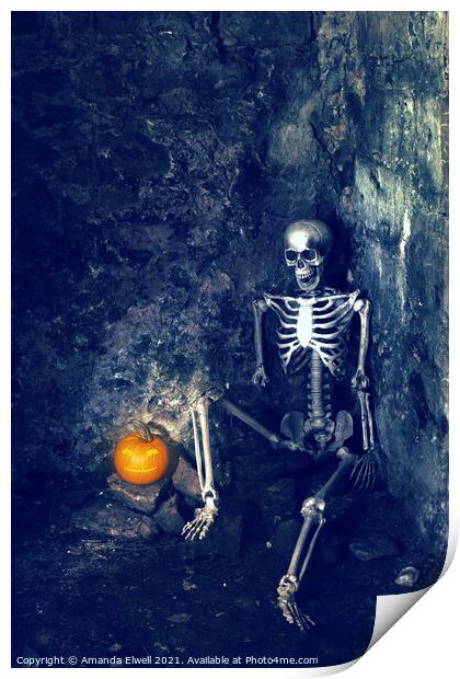 Skeleton With Jack O Lantern Print by Amanda Elwell