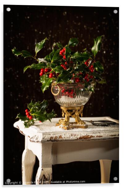 Christmas Holly Acrylic by Amanda Elwell