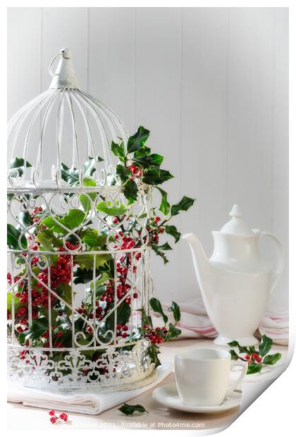 Holly & Berries Birdcage Print by Amanda Elwell