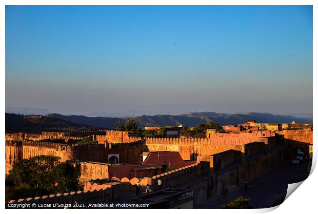 Sunset on 17th century Jaigarh Fort at Jaipur, Rajasthan, India Print by Lucas D'Souza