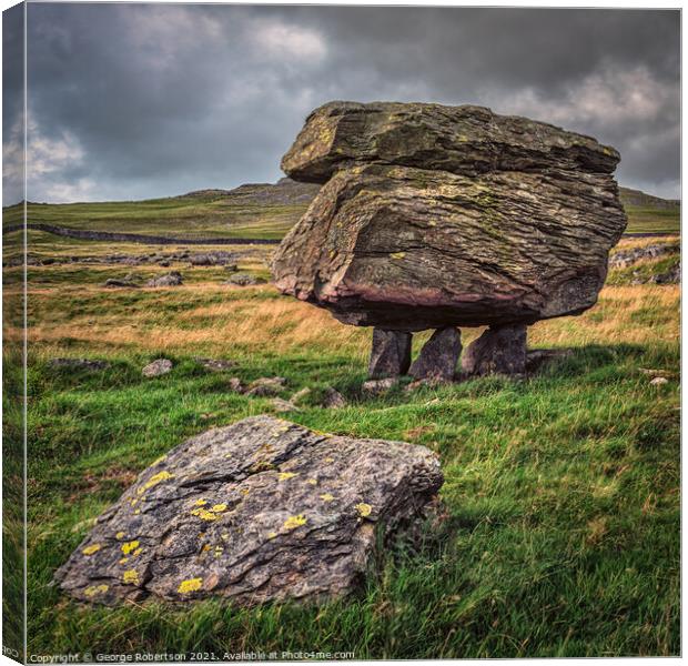 Balancing stones at the Norber Erratics Canvas Print by George Robertson