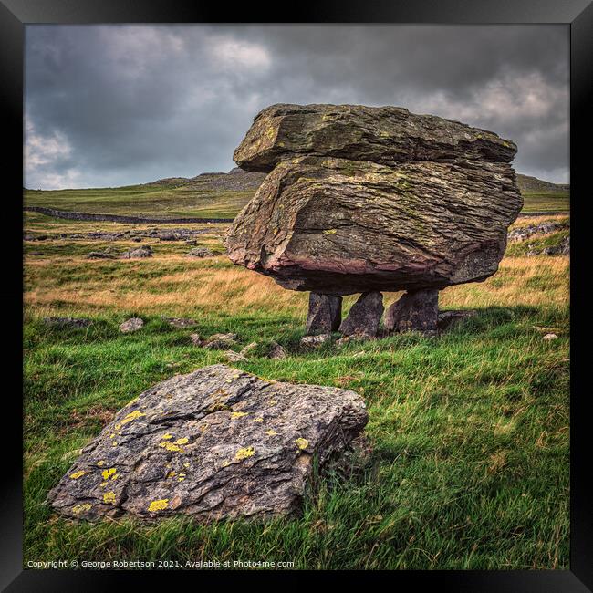 Balancing stones at the Norber Erratics Framed Print by George Robertson